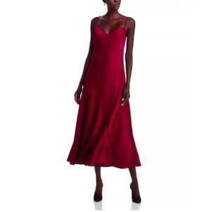 AQUA Wine Red Satin Bias Cut Slip Midi Dress Size XS NWT